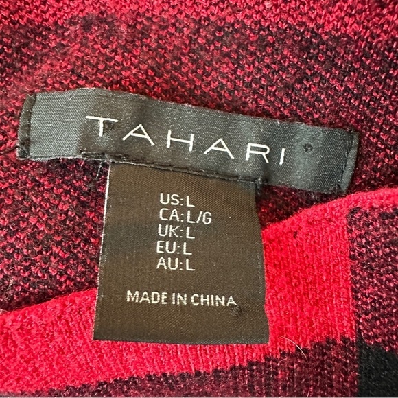 Tahari mock neck sweater Red Black Buffalo check Plaid Sweater cabin size large - Picture 6 of 6